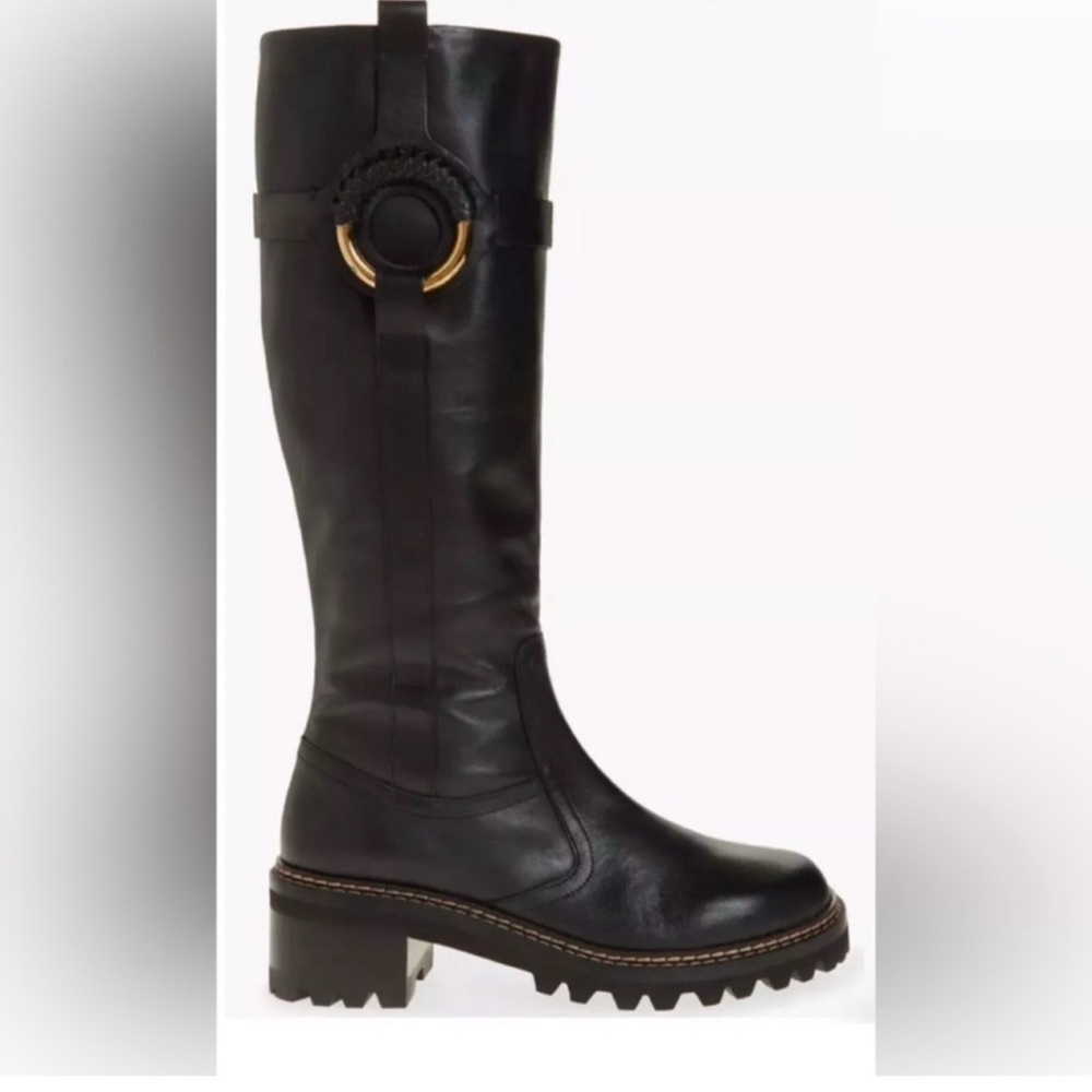 See By Chloe Harness Black Lug Sole Knee Boots 36=6
